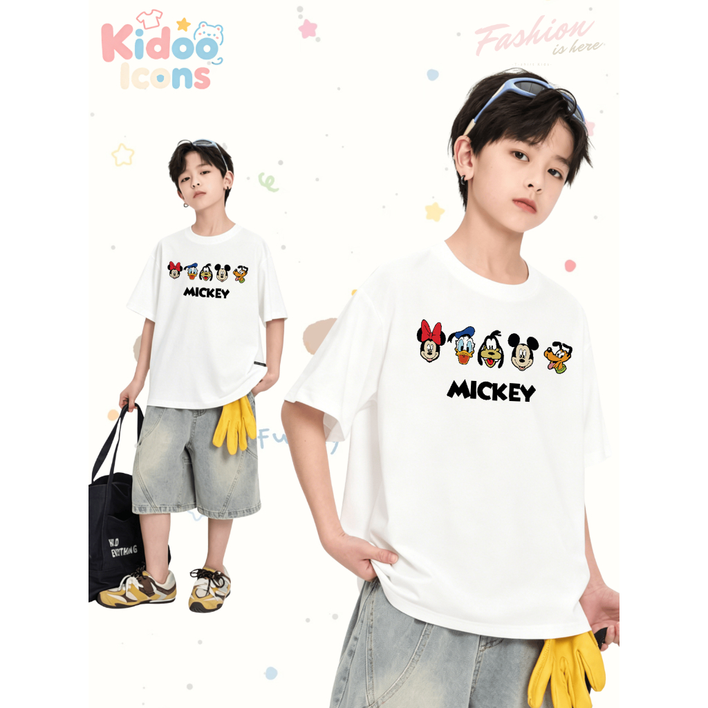 ✨จัดส่งตลอด 24 ชั่วโมง✨ KIDOO ICONS มาใหม่เด็กแขนสั้นเสื้อยืดฤดูร้อนคอกลมผ้าฝ้ายแท้ ลายมิกกี้เมาส์#A01+505
