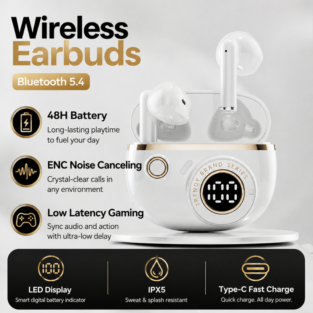 [สต๊อกพร้อม] หูฟังไร้สายบลูทูธ 5.4 หูฟัง TWS HiFi Bass จอแสดงผล LED IPX5 ชุดหูฟังสําหรับเล่นเกมกันน้ํา Latency ต่ําสําหรับ IPhone Android Samsung Huawei Vivo Oppo Xiaomi แล็ปท็อป