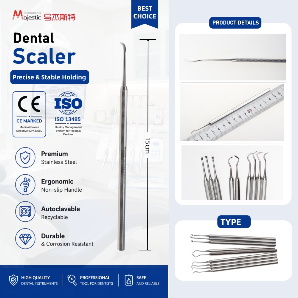 Majestic Sickle/Cowhorn/Hoe Dental Scaler สแตนเลส Autoclavable 6 มม.CE & ISO