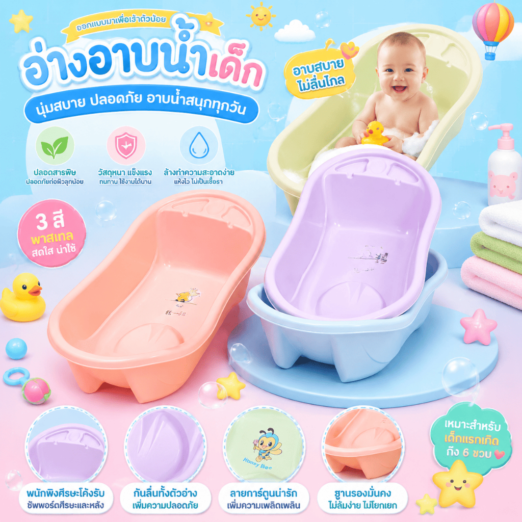 🔥พร้อมส่ง🔥 อ่างอาบน้ำเด็ก ขนาดใหญ่กว่าทุกร้าน! อ่างอาบน้ำเด็ก เคลื่อนย้ายสะดวก ทำจากพลาสติกคุณภาพดี
