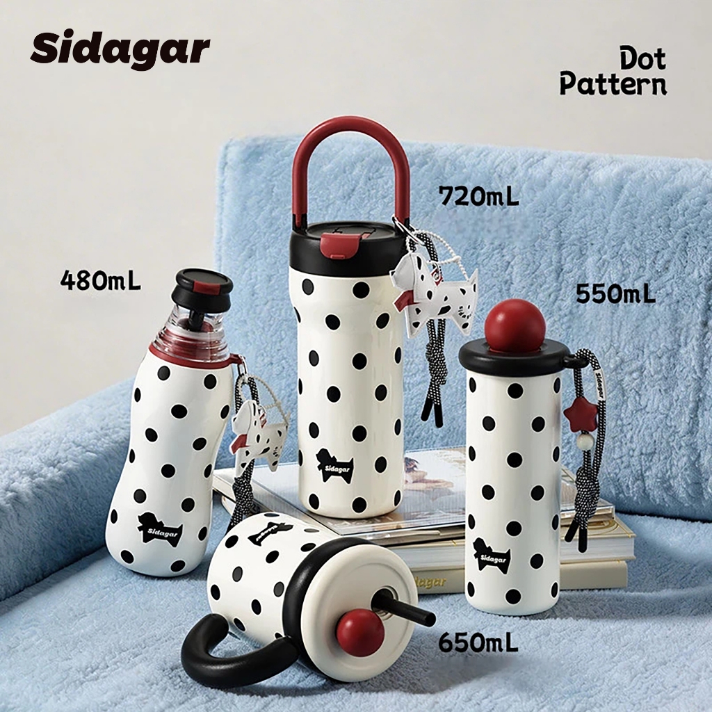 Sidagar แก้วเก็บความเย็น ถ้วยเก็บความร้อนสไตล์ลายจุด 316 ถ้วยน้ําสแตนเลส แก้วน้ำแฟชั่น แบบพกพา