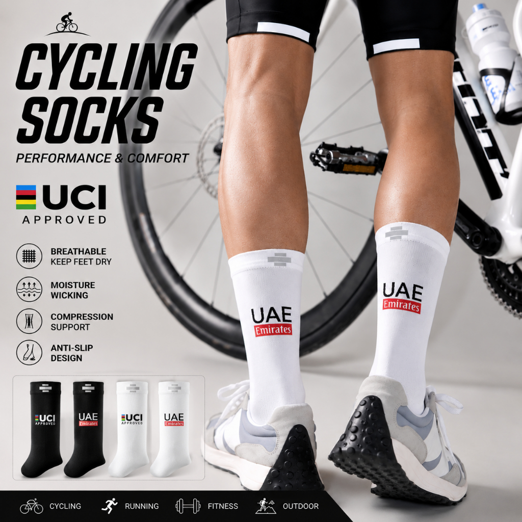 ถุงเท้ากีฬา Cycling Socks ระบายอากาศ ถุงเท้าวิ่ง ถุงเท้าฟิตเนส UCI Style