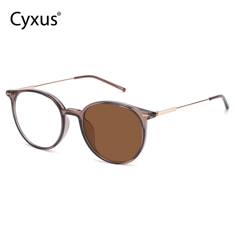 Cyxus แว่นตาโฟโตโครมิค ออกแดดเปลี่ยนเทาดำ กรอบทรงกลม สไตล์เกาหลี ป้องกันแสงสีฟ้า 8273