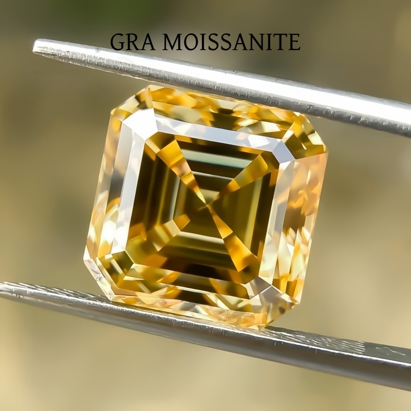 GRA Moissanite หินหลวมแชมเปญ Asscher 1ct-3ct ห้องปฏิบัติการปลูกอัญมณีสําหรับการตั้งค่าเครื่องประดับ