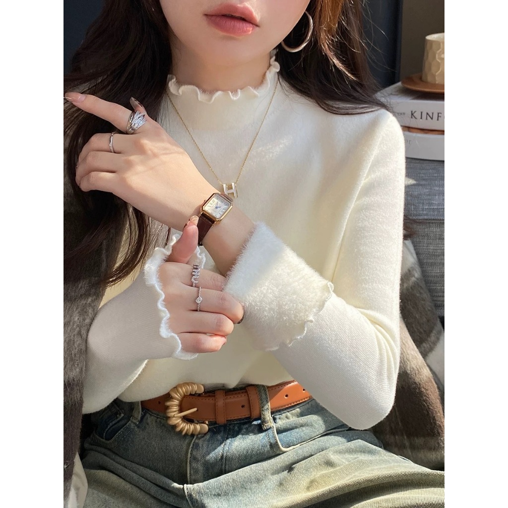 ลูกไม้คอปกบวกกํามะหยี่หนา จุดต่ําสุด เสื้อผู้หญิงฤดูใบไม้ร่วงฤดูหนาวสไตล์ใหม่แฟชั่นทุกการแข่งขันขนาดใหญ่อบอุ่น จุดต่ําสุด เสื้อแอปริคอท