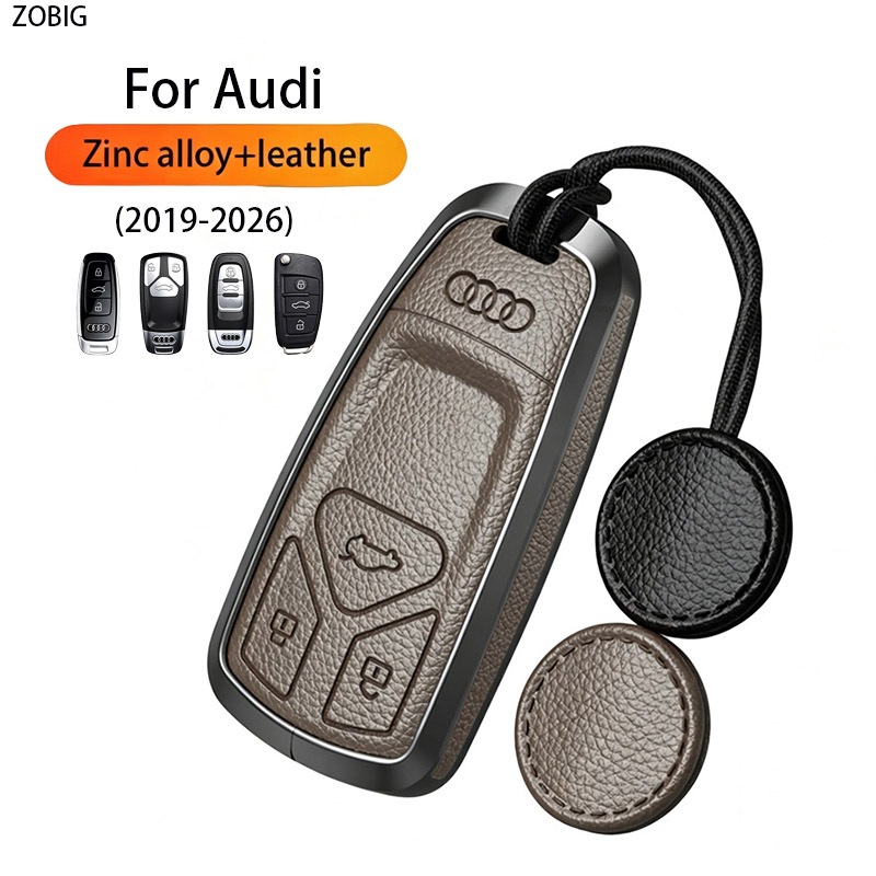 ZOBIG สังกะสีอัลลอยด์และหนัง Audi Key Fob ฝาครอบ, ป้องกันสมาร์ท Key Case Shell ใช้งานร่วมกับ 2018-20