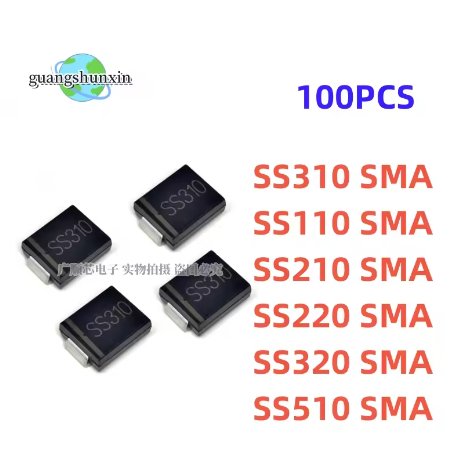 100PCS SS310 SMD SR310 SS110 SS210 SS220 SS320 SS510 Schottky Barrier Rectifier ไดโอด 2A 3A 5A 100V 