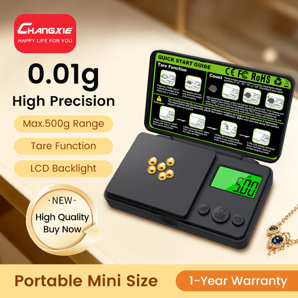 CHANGXIE 500g / 0.01g ตาชั่งดิจิตอล ความละเอียดสูง Digital Scale ตาชั่งพกพา เครื่องชั่งพกพา ตาชั่งกระเป๋า ตาชั่งมินิ ตาชั่งทอง ตาชั่งเพชร Pocket Scale Mini Scale Jewellery Scale