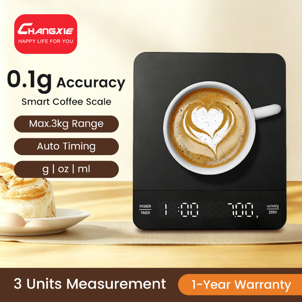 CHANGXIE 3kg / 0.1g ตาชั่งดิจิตอล จับเวลาได้ Coffee Scale Digital Scale ตาชั่งกาแฟ ตาชั่งเมล็ดกาแฟ ตาชั่งกาแฟดริป ตาชั่งเอสเปรสโซ เครื่องชั่งน้ําหนักกาแฟ เครื่องชั่งในครัว เครื่องชั่งดิจิตอล