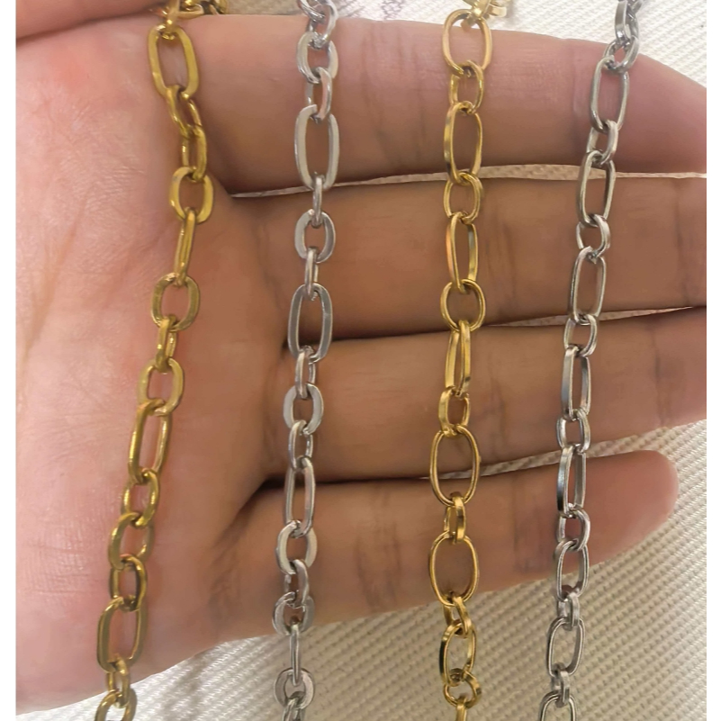 10.5 มม. * 5 มม. ความหนา 1 มม.สแตนเลสสตีลสี Retention แหวนขนาดเล็กขนาดใหญ่ Cross Chain รูปไข่สร้อยข้อมือสร้อยคอเครื่องประดับอุปกรณ์เสริม