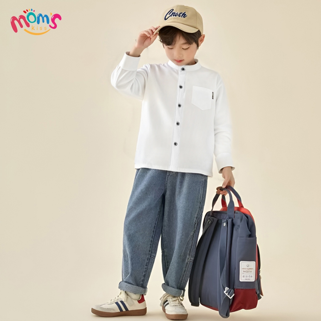 【จัดส่งจากประเทศไทย】เสื้อโปโลแขนยาวสีขาวคุณภาพสูงสำหรับเด็กผู้ชาย ใส่สบาย ระบายอากาศได้ดี เหมาะสำหรับเด็กชายในงานทางการและลำลอง