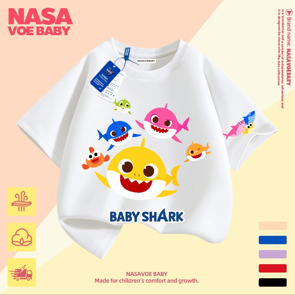 【ส่งเร็ว 24ชม】 เสื้อยืดเด็ก ลายการ์ตูนฉลาม ผ้าคุณภาพสูง นุ่มสบาย ระบายอากาศได้ดี 1-13 ปี