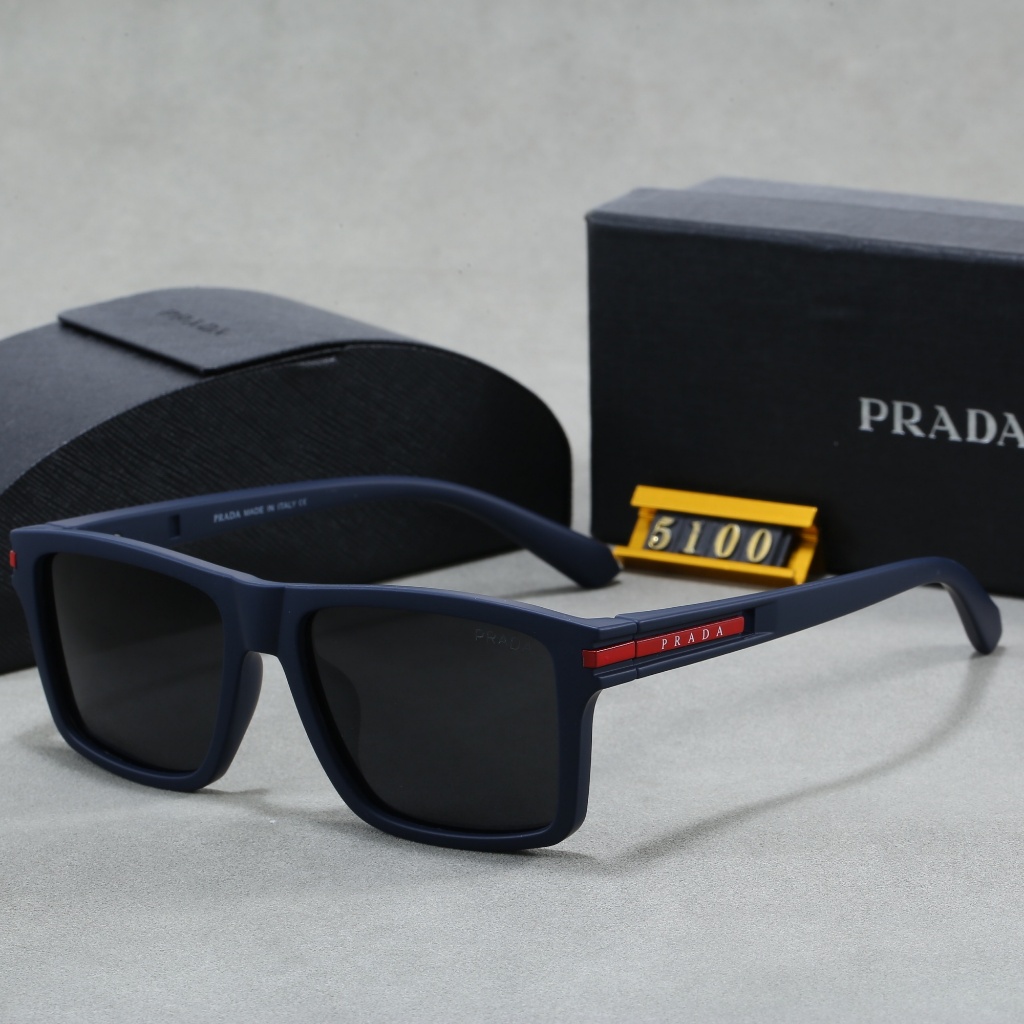 Prada Business Squareแว่นตากันแดดป้ายสีแดงFrosted Textureแว่นตากันแดดPolarizedขับรถCommuter Coolแว่น