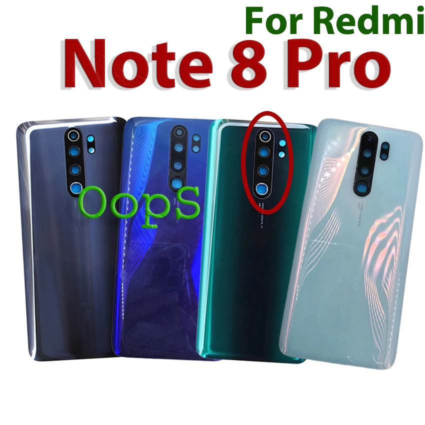 สําหรับ Redmi note 8 pro ฝาหลังแบตเตอรี่กระจกประตูด้านหลังเคสพร้อมกรอบเลนส์กล้อง