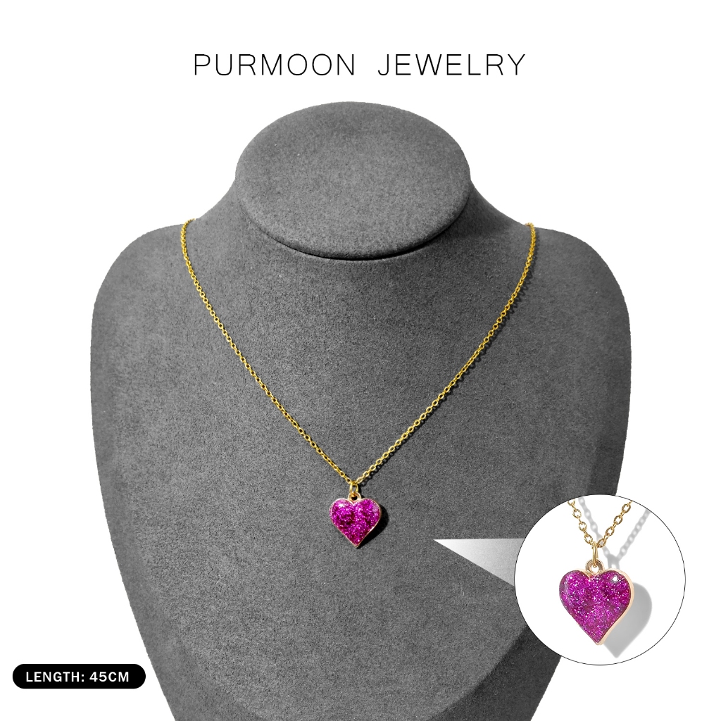 Purmoon สร้อยคอจี้หัวใจปรับได้สําหรับผู้หญิงสีชมพูสีม่วงสีแดง Minimalist Clavicle Chain น่ารักสไตล์เกาหลีเครื่องประดับของขวัญ NJ57 NJ58