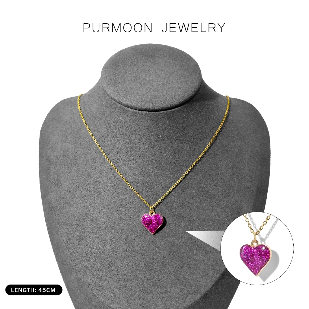 Purmoon สร้อยคอจี้หัวใจปรับได้สําหรับผู้หญิงสีชมพูสีม่วงสีแดง Minimalist Clavicle Chain น่ารักสไตล์เกาหลีเครื่องประดับของขวัญ NJ57 NJ58