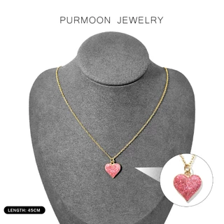 Purmoon สร้อยคอจี้หัวใจปรับได้สําหรับผู้หญิงสีชมพูสีม่วงสีแดง Minimalist Clavicle Chain น่ารักสไตล์เกาหลีเครื่องประดับของขวัญ NJ57 NJ58