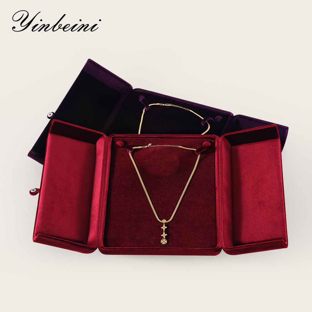 Yinbeini กํามะหยี่เกรดสูงมุกขนาดใหญ่สร้อยคอจี้กล่องเครื่องประดับของขวัญการจัดเก็บกล่องบรรจุภัณฑ์ H024