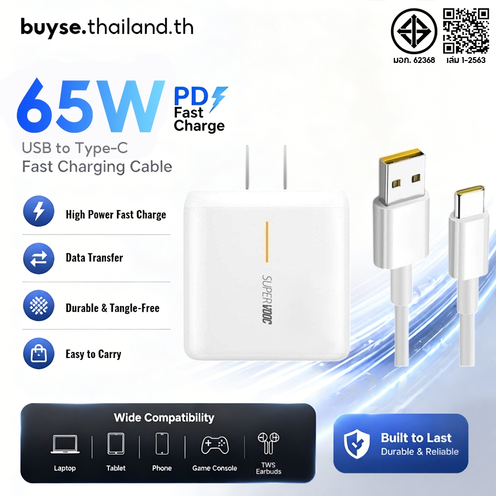 🔥ชุดชาร์จออปโป้ OPP Real TYPE C 65W Super fastcharge ของแท【หัวชาร์จ + สายชาร์จ 】