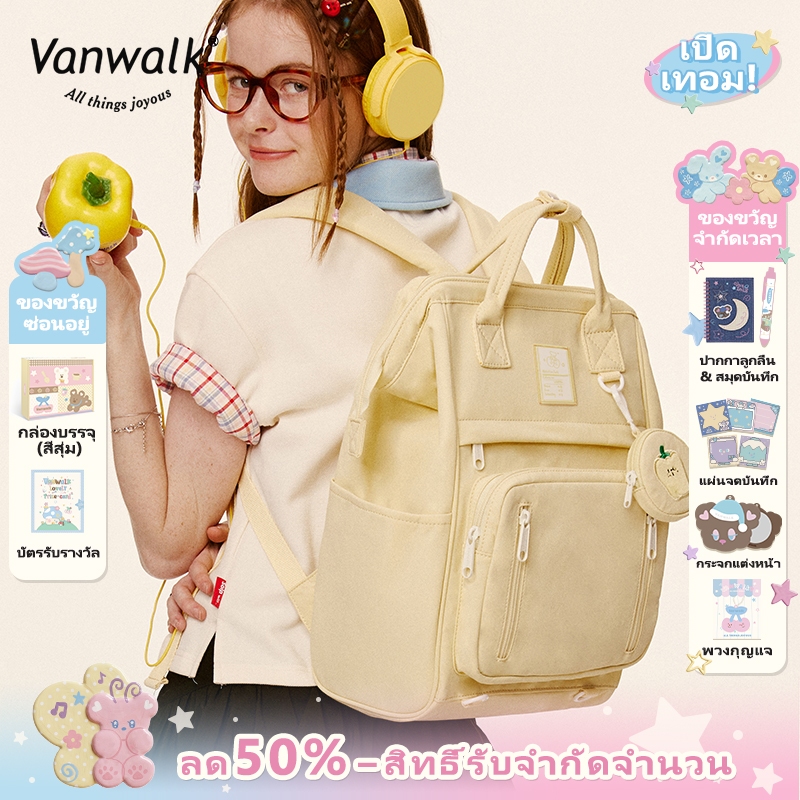 Vanwalk กระเป๋านักเรียนกันน้ํา Breathable Back Panel กระเป๋าเป้สะพายหลังผู้หญิงกระเป๋าเดินทางสําหรับนักเรียนวิทยาลัยแฟชั่น Streetwear ฟรีของขวัญ Fast Delivery FUN MARKET Series V2810