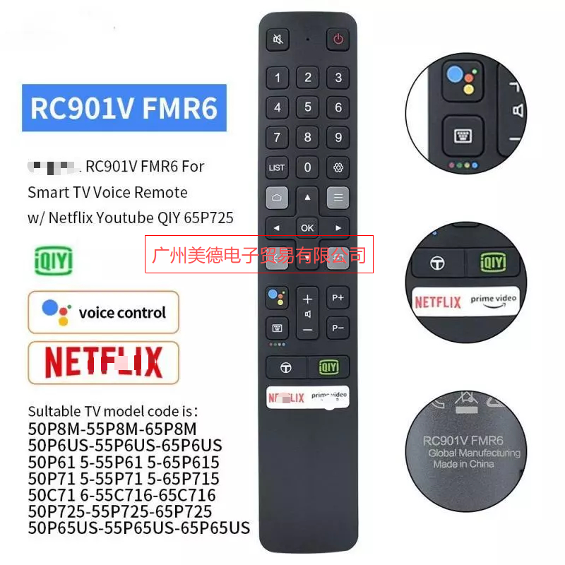 RC901V FMR6 เสียงระยะไกลสําหรับ TCL 55 นิ้ว 4K HDR Google TV Dolby Vision และเสียงแฮนด์ฟรีควบคุมเสีย