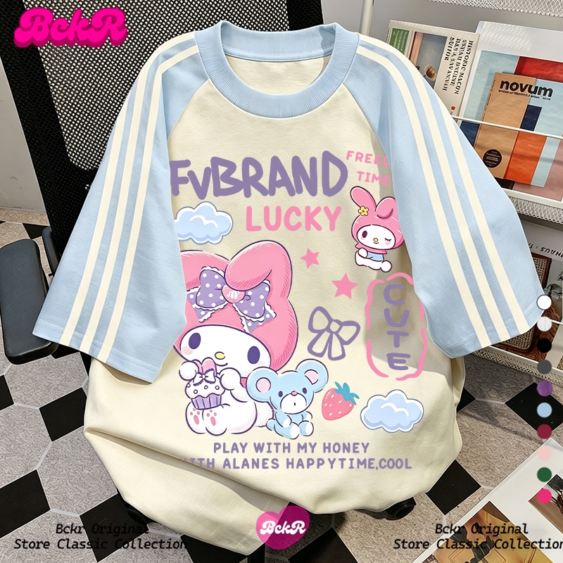 【จัดส่งตลอด 24 ชั่วโมง】🔥BCKR ลายการ์ตูนนักเรียนคอกลมเสื้อ💙oversizeชุดหน้าร้อนผู้หญิงtshirtYG3871