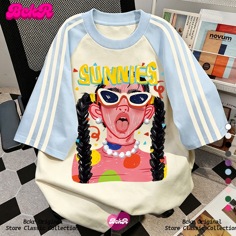 【จัดส่งจากประเทศไทย】เสื้อยืดแขนสั้นผู้หญิงoversized แฟชั่นสตรีท ลายสาวผมเปียแบบย้อนยุค ผ้าฝ้าย 100%