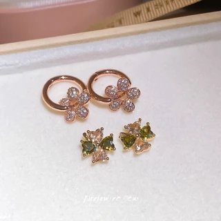 เดรเจว ผู้หญิงโทนสีทองโคลเวอร์สี่ใบต่างหูสีเขียวอุปกรณ์เสริมที่สง่างามสําหรับสวมใส่ทุกวันสํานักงานพรรควันที่และของขวัญสําหรับเ