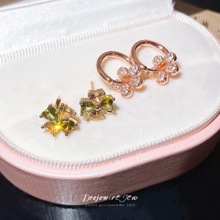 เดรเจว ผู้หญิงโทนสีทองโคลเวอร์สี่ใบต่างหูสีเขียวอุปกรณ์เสริมที่สง่างามสําหรับสวมใส่ทุกวันสํานักงานพรรควันที่และของขวัญสําหรับเ
