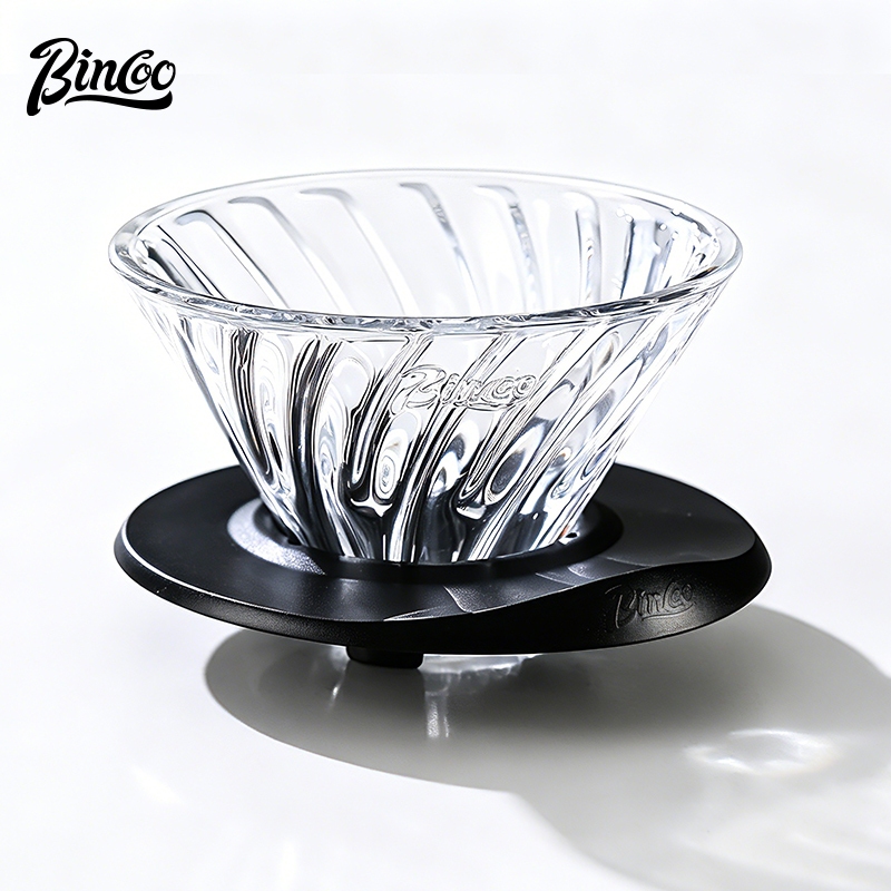BINCOO V60 Pour Over Coffee Glass Dripper ตัวกรองหยดชุดเซิร์ฟเวอร์แก้วทนความร้อน 400ML