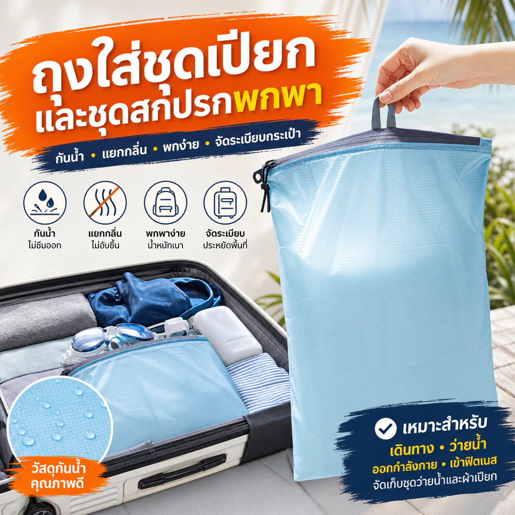 กระเป๋าจัดระเบียบเสื้อผ้าสำหรับเดินทางกลางแจ้ง แยกเปียกแห้ง วัสดุไนลอน กันน้ำกระเซ็น ทนทานต่อการฉีกขาด แขวนได้ เหมาะกับกระเป๋าเดินทาง