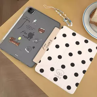 เคส iPad ดัชชุนน่ารักพร้อมช่องเสียบปากกา - การออกแบบลายจุดสีขาว, ฝาครอบป้องกันกันกระแทกสําหรับ iPad 10/9/8/7/6/5 Air 5/4/3/2/1 Pro 11 Mini 6/7