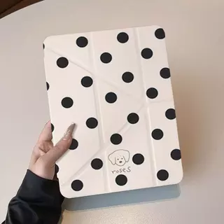 เคส iPad ดัชชุนน่ารักพร้อมช่องเสียบปากกา - การออกแบบลายจุดสีขาว, ฝาครอบป้องกันกันกระแทกสําหรับ iPad 10/9/8/7/6/5 Air 5/4/3/2/1 Pro 11 Mini 6/7