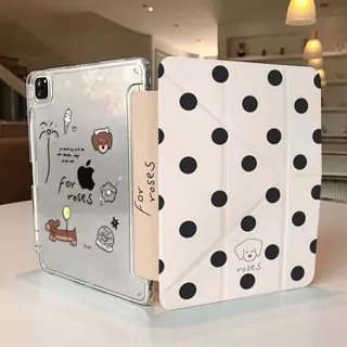 เคส iPad ดัชชุนน่ารักพร้อมช่องเสียบปากกา - การออกแบบลายจุดสีขาว, ฝาครอบป้องกันกันกระแทกสําหรับ iPad 10/9/8/7/6/5 Air 5/4/3/2/1 Pro 11 Mini 6/7
