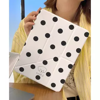เคส iPad ดัชชุนน่ารักพร้อมช่องเสียบปากกา - การออกแบบลายจุดสีขาว, ฝาครอบป้องกันกันกระแทกสําหรับ iPad 10/9/8/7/6/5 Air 5/4/3/2/1 Pro 11 Mini 6/7
