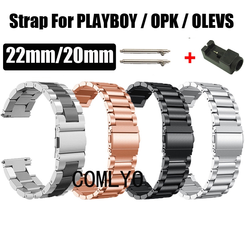 Strap For OPK OLEVS PLAYBOY Watch สายนาฬิกาผู้ชายสร้อยข้อมือโลหะสแตนเลสเข็มขัดหรูหรา 20 มม. 22 มม.