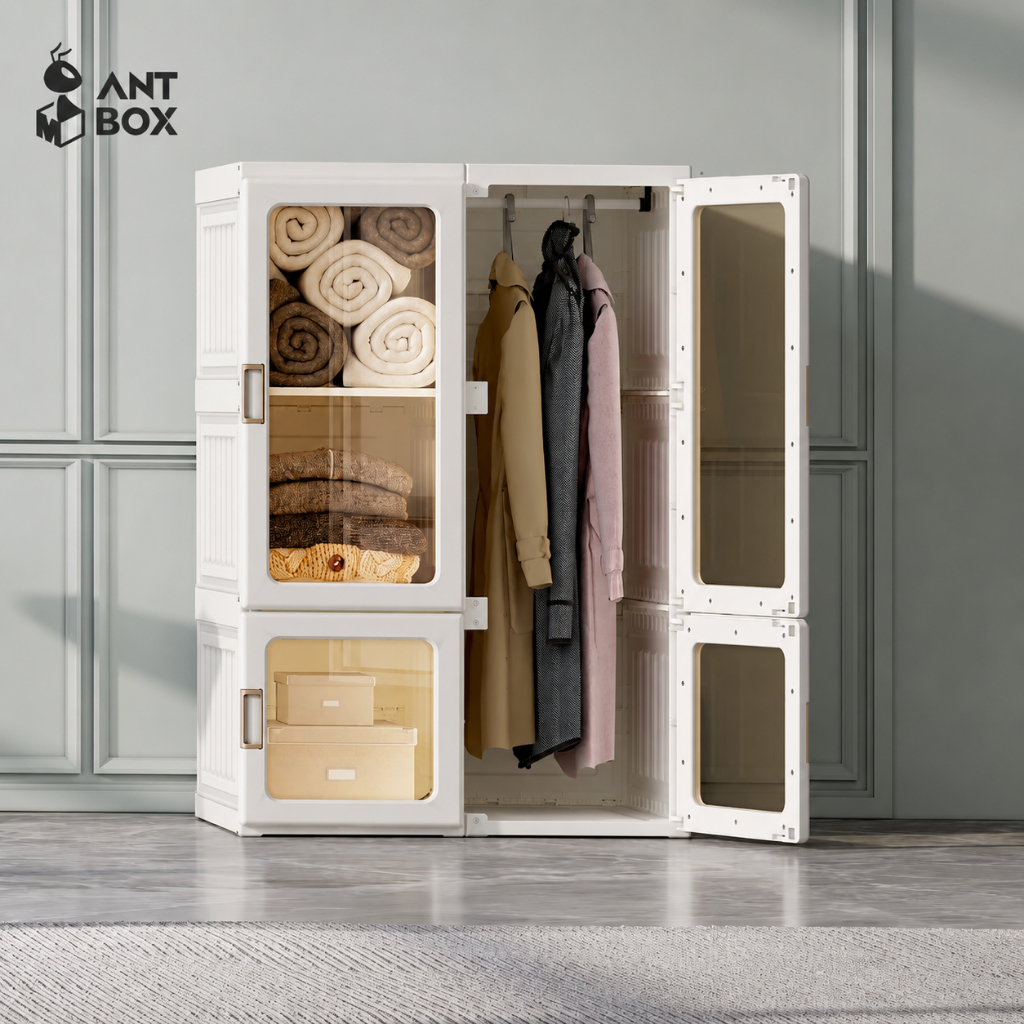 ANTBOX [พร้อมส่ง!! ] ตู้เสื้อผ้า 6 ช่อง 1 แขวน 360L ประตูใสโปร่งแสงมองเห็นด้านในได้ สไตล์โมเดิร์น เห