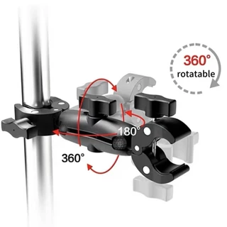 2026 ใหม่สําหรับ insta360 X5/X4/X3/gopro/Dji osmo360 รถจักรยานยนต์จักรยาน Double Super Clamp Articulating Magic Arm คลิป 360° แคลมป์ซุปเปอร์สองหัวสําหรับไฟ LED จอภาพร่ม