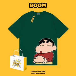 BOOM เสื้อยืดคอกลม ใส่ได้ทั้งชายและหญิง ผ้าฝ้าย 100% ระบายอากาศดี ลายการ์ตูนเครยอนชินจัง เหมาะสำหรับเยาวชน