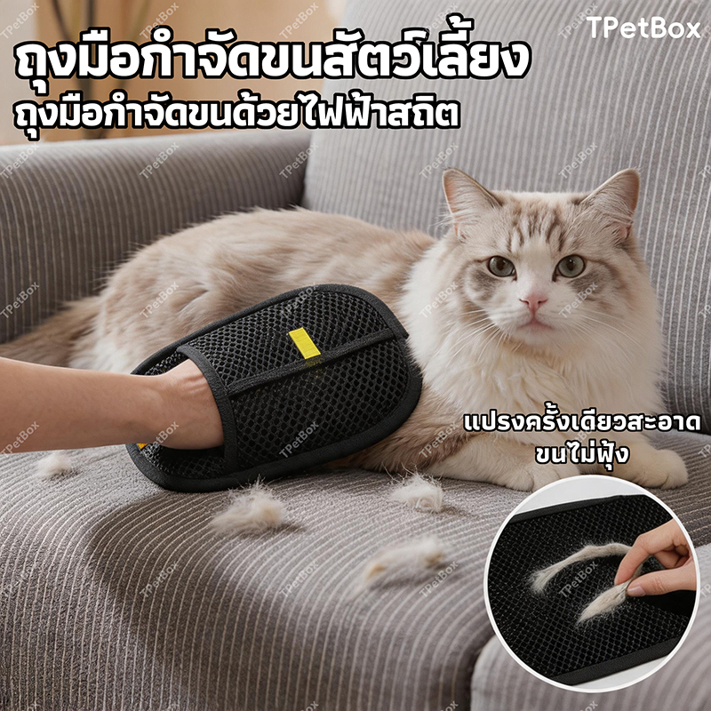 พร้อมส่ง! ถุงมือแปรงขนสัตว์เลี้ยง ระบบดูดขนไฟฟ้าสถิต ใช้ได้สองด้าน ขจัดขนแมวและขนสุนัข อุปกรณ์เก็บขนอเนกประสงค์ ปลอดภัย ใช้ซ้ำได้