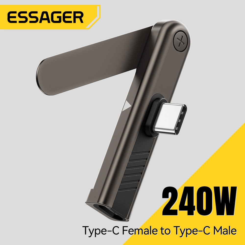 ESSAGER วงเล็บอะแดปเตอร์โลหะผสมสังกะสี 5A ปัจจุบัน 240W Fast Charging Type-C Revolving หญิงอะแดปเตอร์
