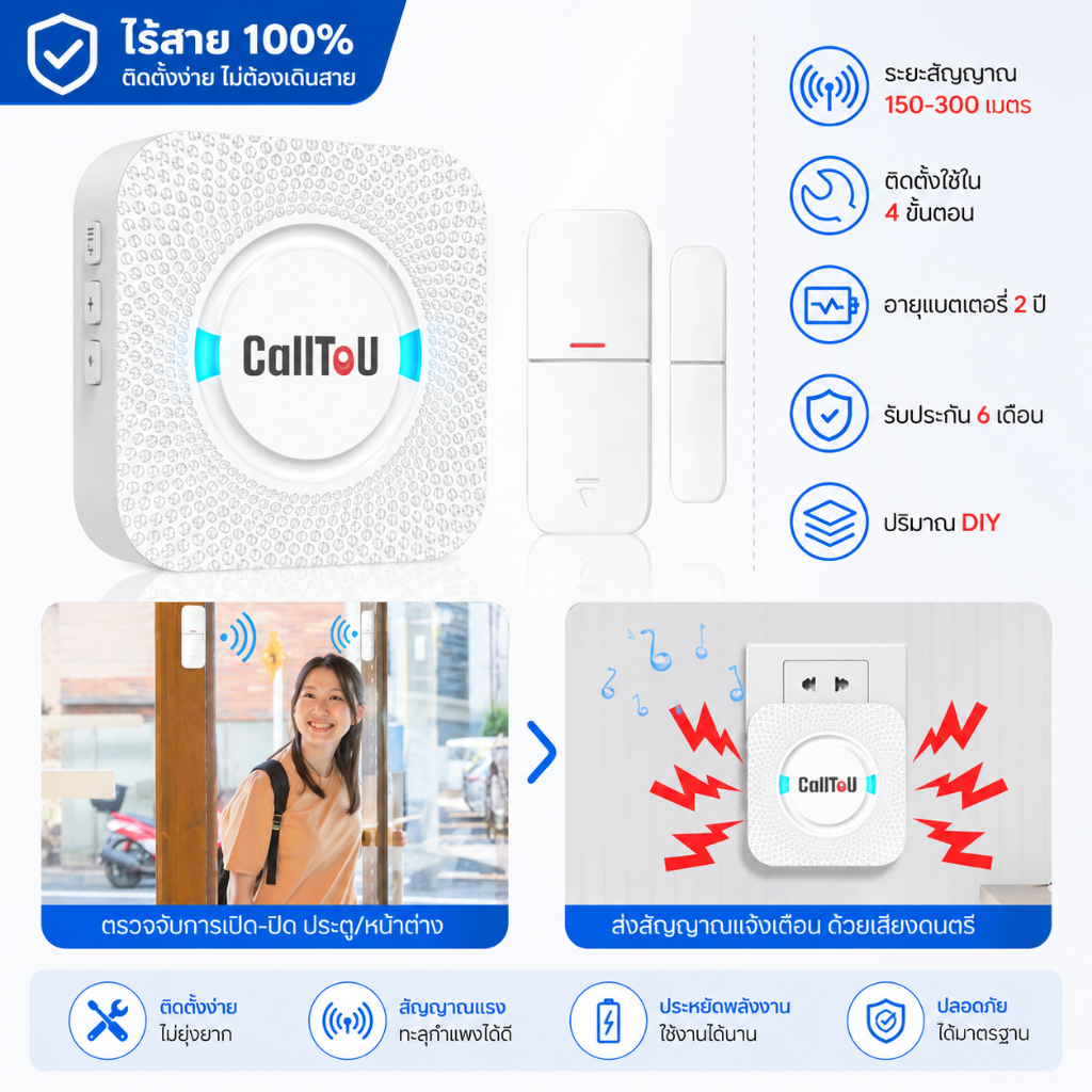 DAYTECH Wireless Sensor Door Wireless Shop หน้าต่างประตูด้านหน้า Anti-Theft Noise Wireless Doorbell