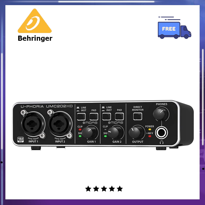 การ์ดเสียงภายนอก Behringer UMC202HD, อินเทอร์เฟซเสียง USB, พร้อมแหล่งจ่ายไฟ Phantom 48V