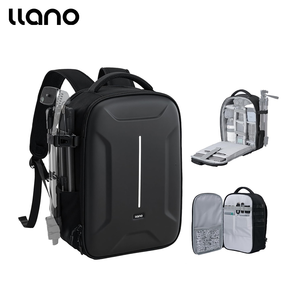 LLANO 22L กระเป๋าเป้กล้อง Hardshell, กระเป๋าเป้สะพายหลังถ่ายภาพ กระเป๋ากล้อง Hard Shell สําหรับกล้อง DSLR & Mirrorless, กระเป๋าเป้เดินทาง 15.6 "แล็ปท็อปและช่อง Drone ขนาดใหญ่ Capaciaty