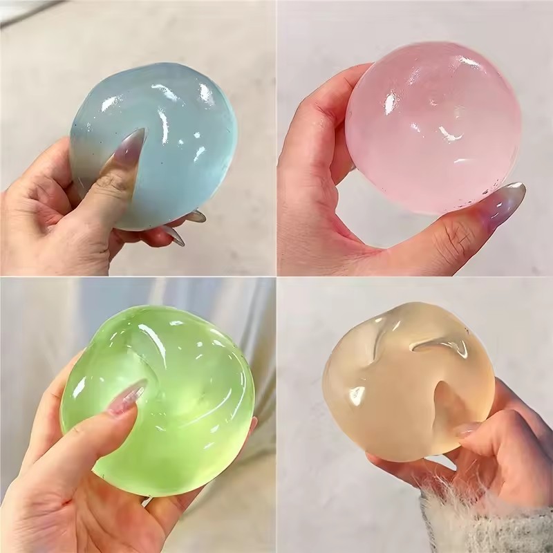 Coconut Stress Pink Blue Ball Squishy ของเล่น Maltose Slow-Rebound Clear Squeeze ของเล่น Anti-Stress Sensory สําหรับผู้ใหญ่เด็ก