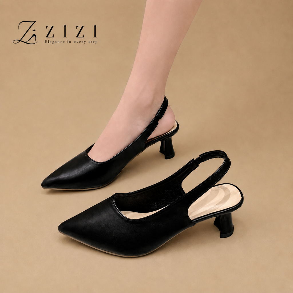ZIZI - รองเท้าส้นสูงผู้หญิงรัดส้น ส่งจากกรุงเทพฯ หัวแหลม ส้นกลาง ใส่ทำงาน สีดำ สีครีม สีขาว
