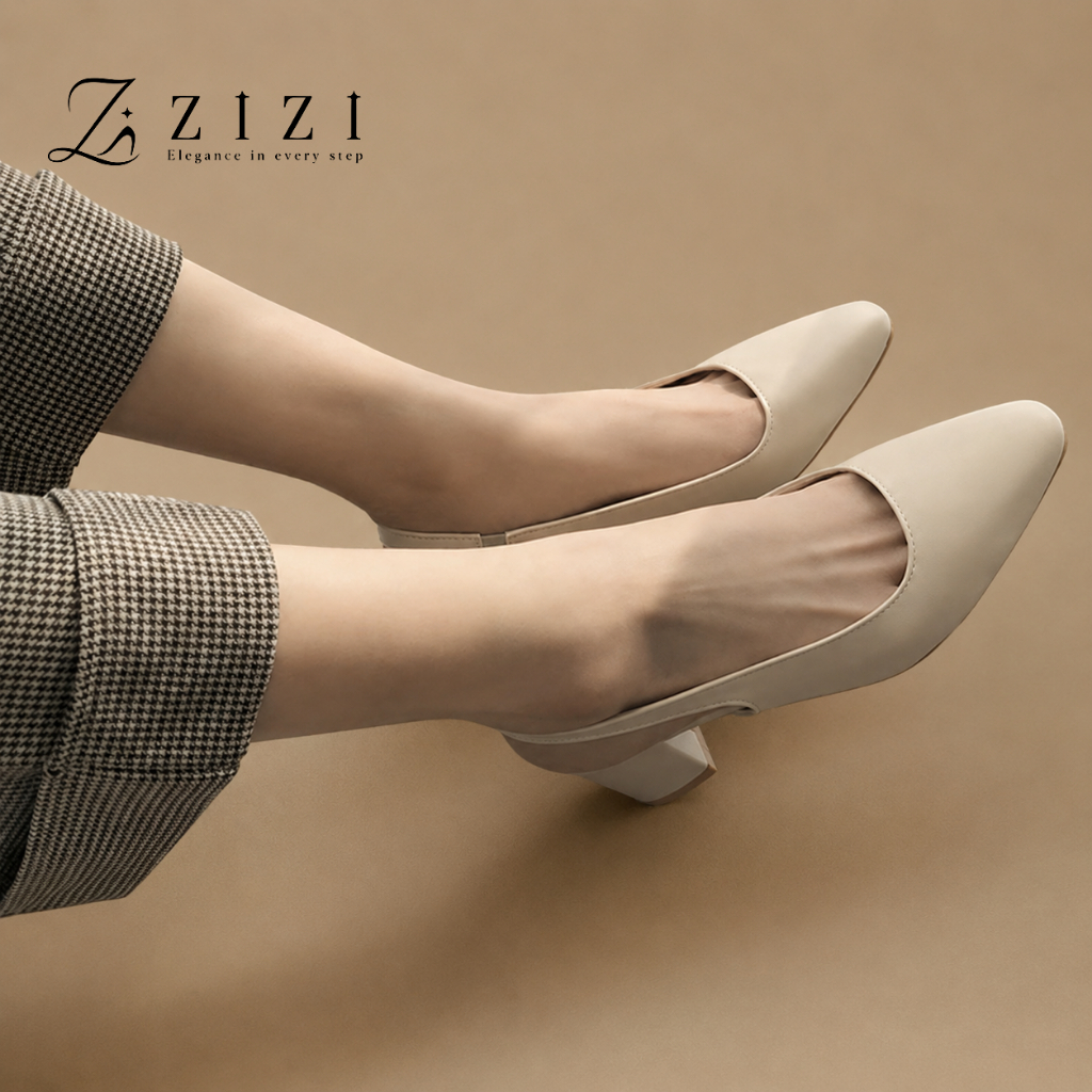 ZIZI - รองเท้าส้นสูงผู้หญิงรัดส้น ส่งจากกรุงเทพฯ หัวมน ส้นกลาง ใส่ทำงาน สไตล์เรียบหรู