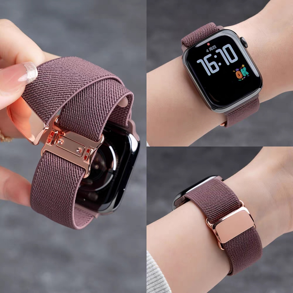 แม่เหล็กยืดหยุ่นฤดูใบไม้ผลิสายรัดไนลอนสําหรับ Apple Watch band ผู้หญิง Series 11/10/9/8/7/6/5/4/3/2/1 SE 38/40/41/42/44 มม.45 มม.46 มม.49 มม.