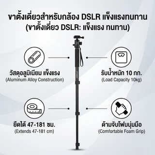Andoer A-666 181 ซม. / 5.9 ฟุตกล้องโทรทรรศน์อลูมิเนียม Telescoping Monopod Stick Unipod 6-Sect