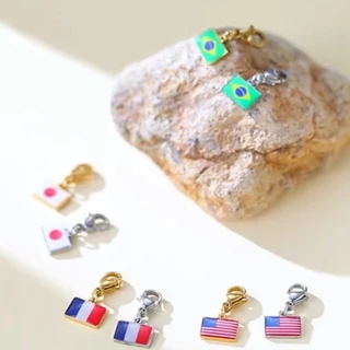 LIKGRET อินเทรนด์ 10 มม.ความกว้างเอเชียประเทศธง Charms จี้สแตนเลสสําหรับ DIY ทําพวงกุญแจ Bagchain